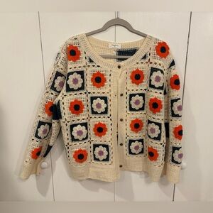 Saphire Crotched Sweater Flowers Size XL